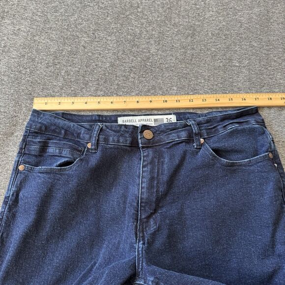 Barbell Apparel Jeans Mens Size 34 x 32 Blue Dark Wash Stretch Straight Denim - Picture 9 of 10